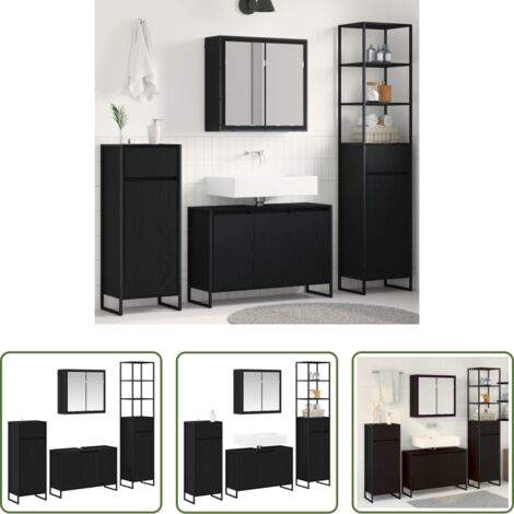 vidaXL Muebles de baño de madera -  Juego de muebles de baño Roble Negro Madera de ingeniería