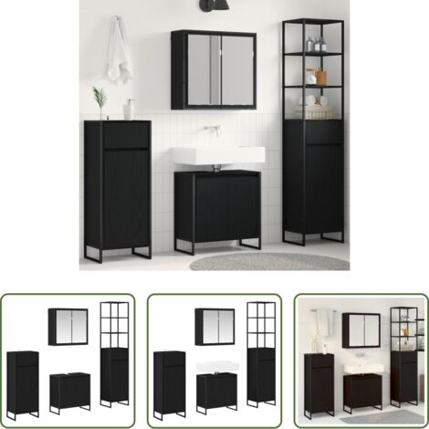 vidaXL Muebles de baño de madera -  Juego de muebles de baño Roble Negro Madera de ingeniería