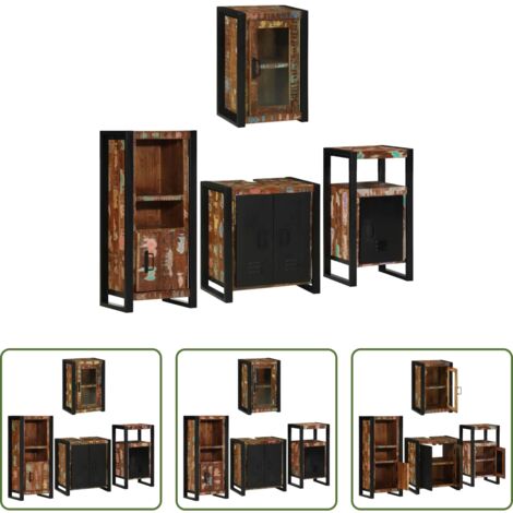 vidaXL Muebles de baño de madera reciclada -  Juego de muebles de baño 4 pcs Madera reciclada maciza