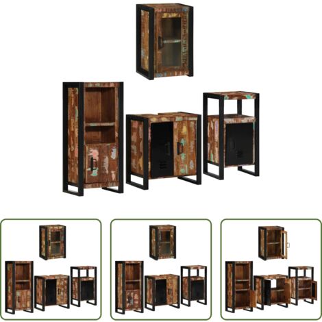 vidaXL Muebles de baño de madera reciclada -  Juego de muebles de baño 4 pcs Madera reciclada maciza