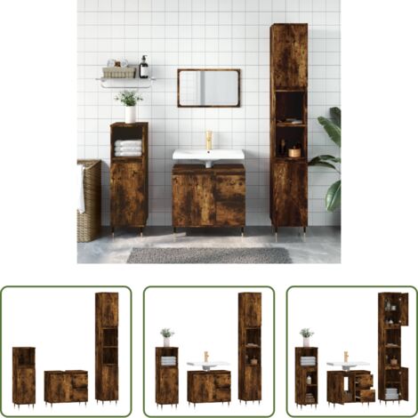vidaXL Muebles de baño de madera -  Set de muebles baño 3 pzas madera contrachapada roble ahumado