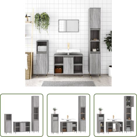 vidaXL Muebles de baño de madera -  Set de muebles de baño 3 pzas madera contrachapada gris sonoma