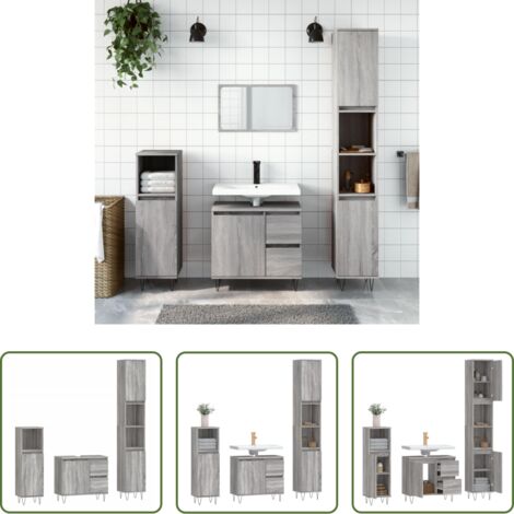 vidaXL Muebles de baño de madera -  Set de muebles de baño 3 pzas madera contrachapada gris sonoma