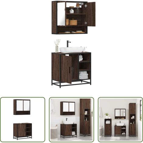 vidaXL Muebles de baño madera -  Set de muebles baño 2 pzas madera contrachapada marrón roble