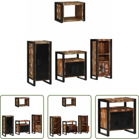 vidaXL Muebles de baño montados en la pared -  Juego de muebles de baño 4 pcs Madera sólida recuperada