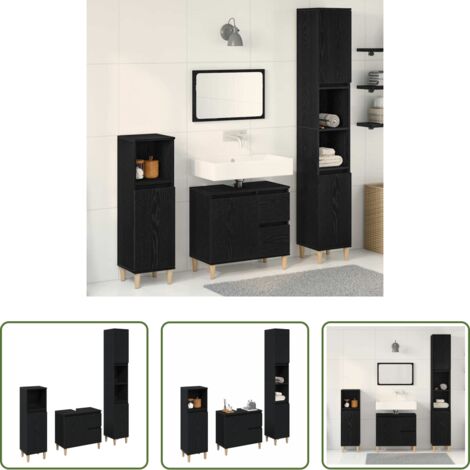 vidaXL Muebles de baño montados en pared -  Juego de muebles de baño Montaje en la pared 3 pcs Roble Negro