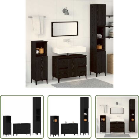 vidaXL Muebles de baño montados en pared -  Juego de muebles de baño Montaje en la pared 3 pcs Roble Negro