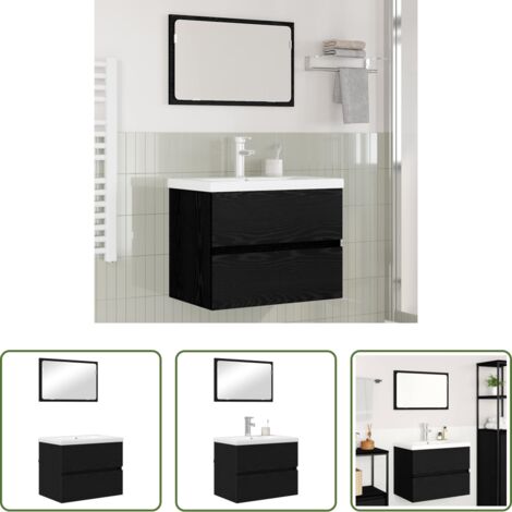 vidaXL Muebles de baño para baño pequeño -  Juego de muebles de baño 3 pcs Roble Negro Madera de ingeniería