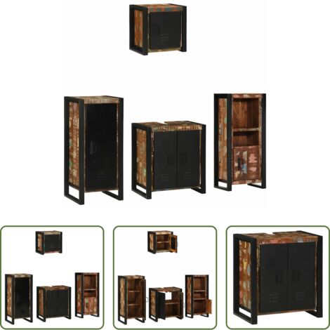 vidaXL Muebles de baño para baño pequeño -  Juego de muebles de baño 4 pcs Madera sólida recuperada