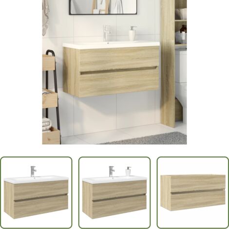 vidaXL Muebles de baño -  Set de mueble de baño 2 piezas cerámica y madera de ingeniería