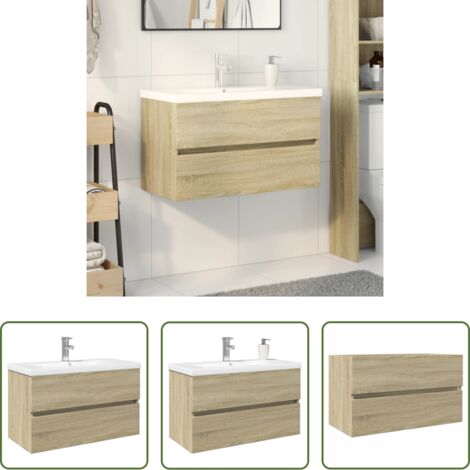 vidaXL Muebles de baño -  Set de mueble de baño 2 piezas cerámica y madera de ingeniería
