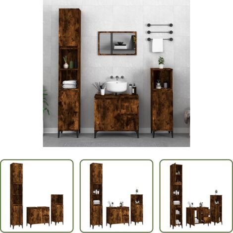 vidaXL Muebles de baño -  Set de muebles baño 3 pzas madera contrachapada roble ahumado