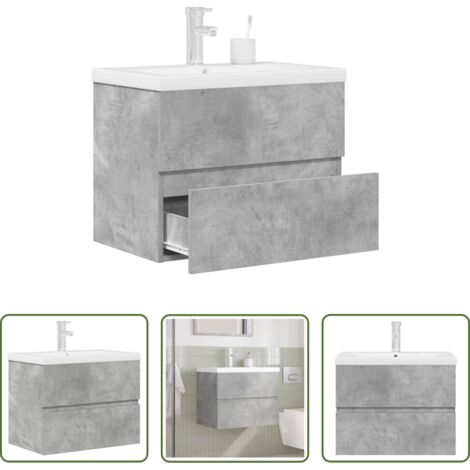 vidaXL Muebles de baño -  Set muebles de baño 2 piezas madera contrachapada gris hormigón