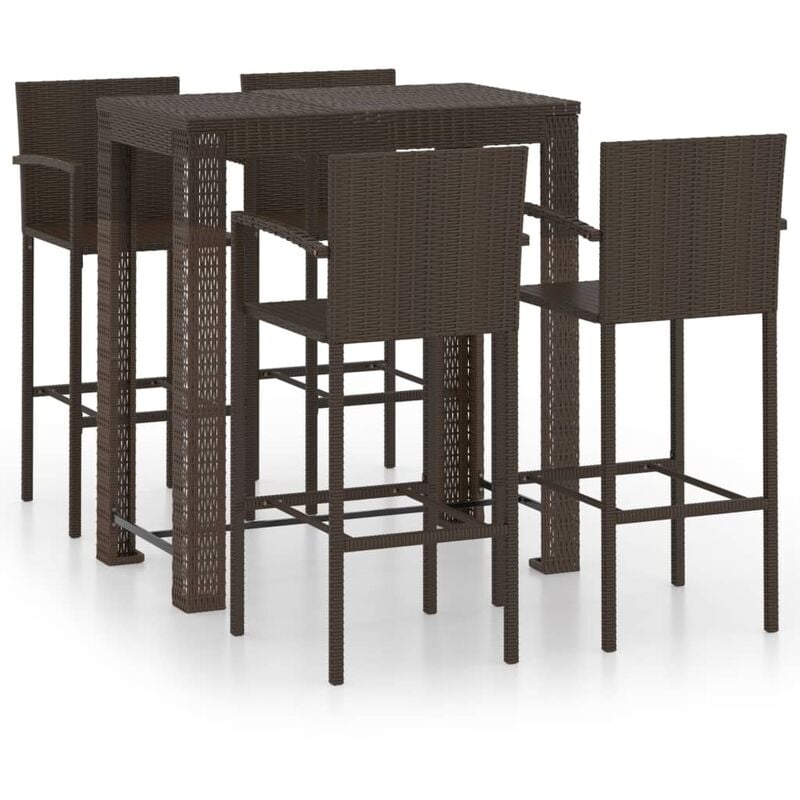 

Muebles de bar de jardín 5 pzas ratán PE reposabrazos marrón - Marrón - Vidaxl