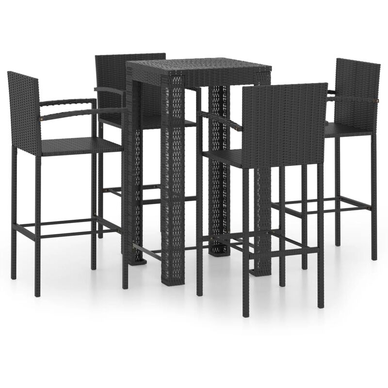 

vidaXL Muebles de bar de jardín 5 pzas ratán PE reposabrazos negro - Negro
