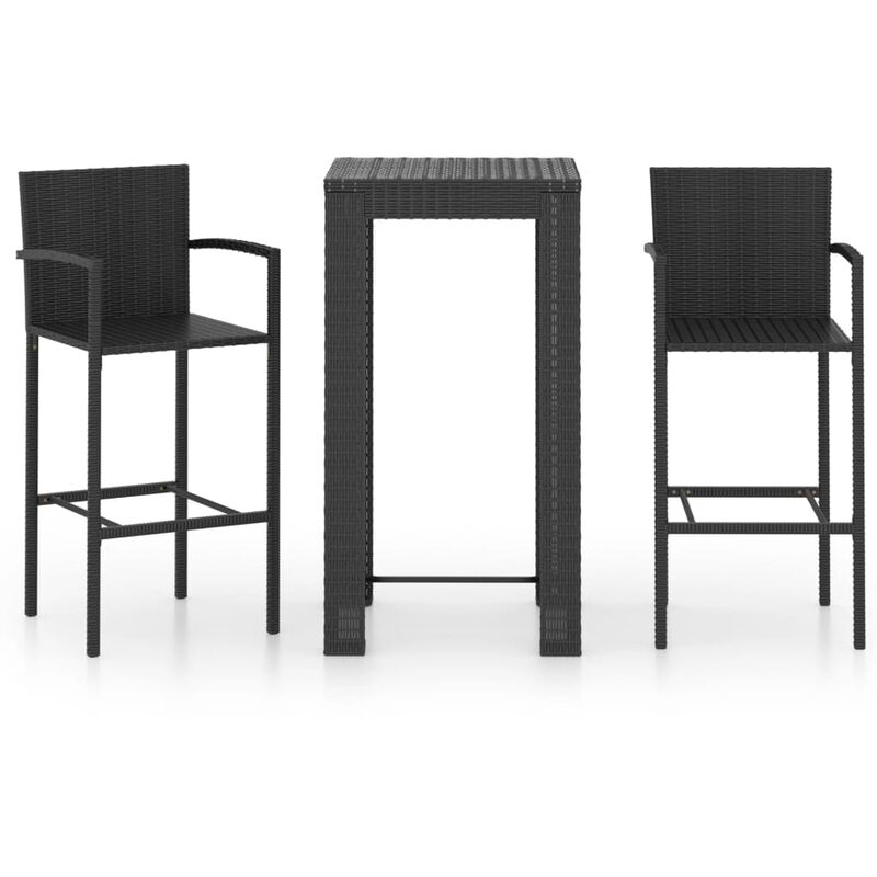 

vidaXL Muebles de bar jardín 3 pzas ratán sintético reposabrazos negro - Negro