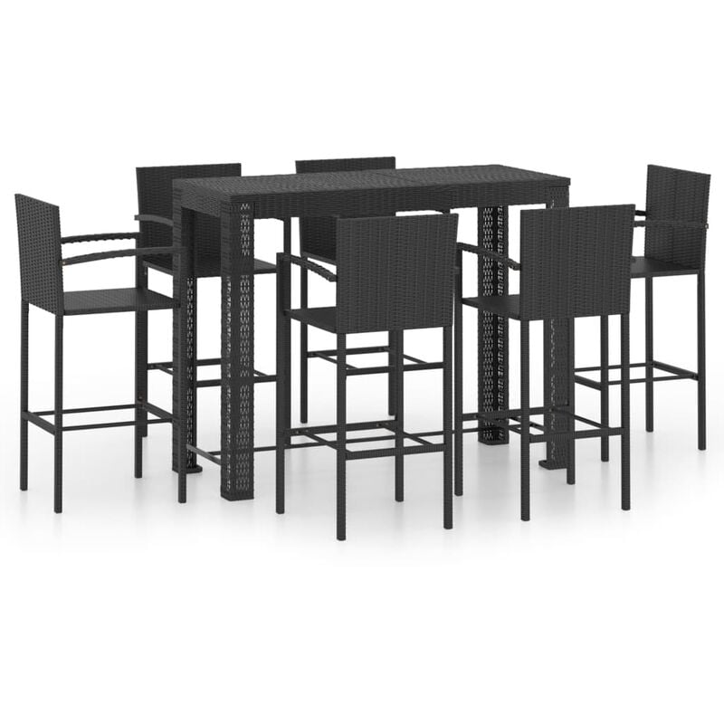 

Muebles de bar jardín 7 pzas ratán sintético reposabrazos negro - Negro - Vidaxl