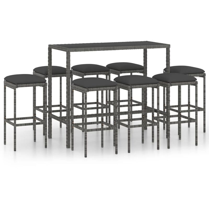 

vidaXL Muebles de bar para jardín 9 pzas cojines ratán sintético gris - Gris