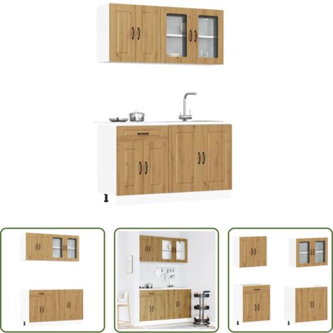 vidaXL Muebles de cocina artesanales -  Mueble de cocina Kalmar 4 piezas artesanal roble