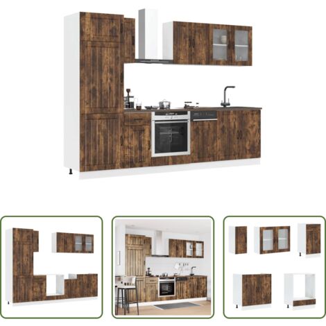 vidaXL Muebles de cocina -  Conjunto de armarios de cocina "Lucca" de 8 piezas de madera de ingeniería de roble ahumado