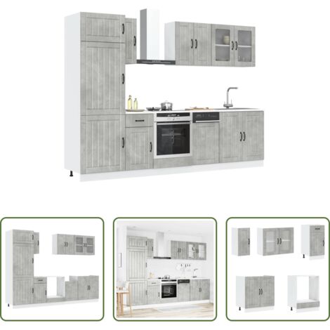 vidaXL Muebles de cocina -  Conjunto de armarios de cocina "Lucca" de 8 piezas en madera de ingeniería gris hormigón