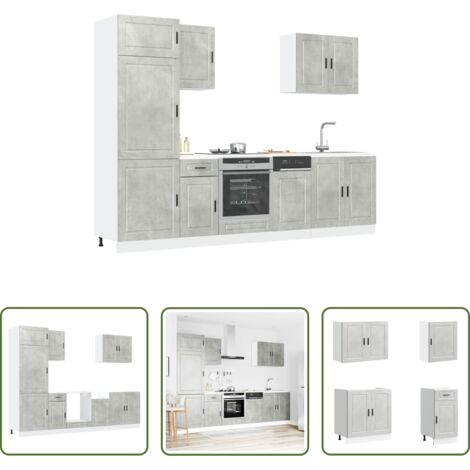 vidaXL Muebles de cocina -  Conjunto de armarios de cocina "Porto" de 7 piezas en madera de ingeniería gris hormigón