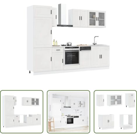 vidaXL Muebles de cocina -  Conjunto de armarios de cocina "Porto" de 8 piezas en madera de ingeniería blanca brillante