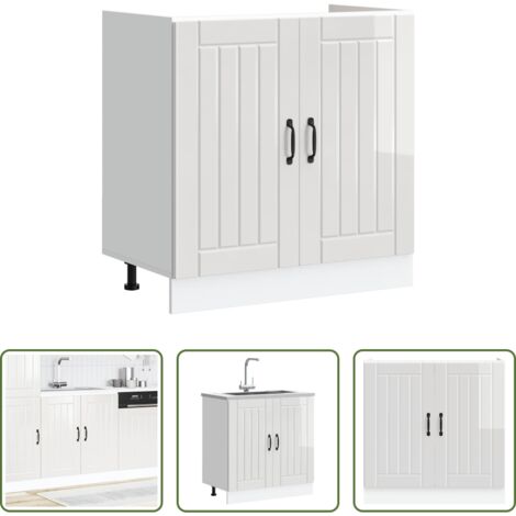 vidaXL Muebles de cocina -  Mueble bajo fregadero Lucca blanca de alto brillo