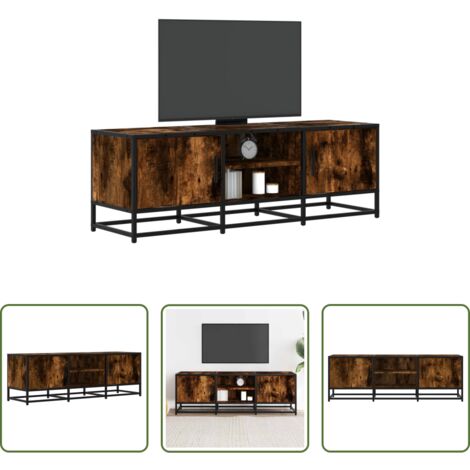 vidaXL Muebles de dormitorio -  Mueble TV metal y madera ingeniería roble humo 120x35x41 cm