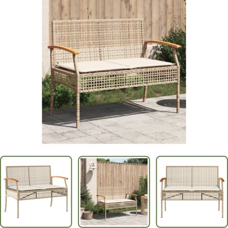 vidaXL Muebles de exterior -  Banco de jardín con cojín ratán sintético beige y madera acacia