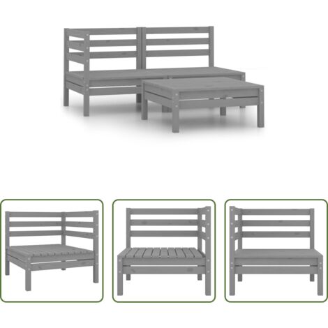 vidaXL Muebles de exterior -  Conjunto de muebles de jardín 3 piezas madera maciza pino gris