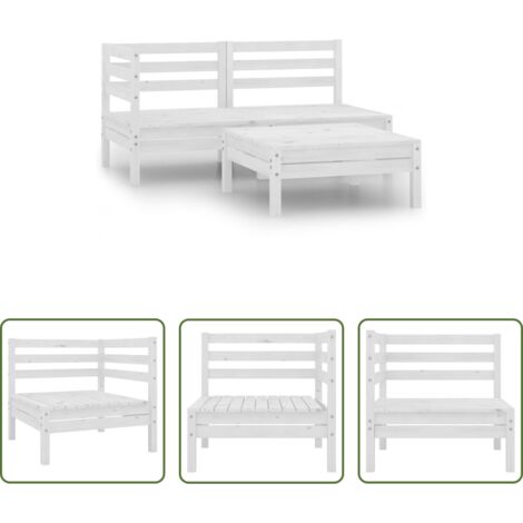 vidaXL Muebles de exterior -  Conjunto de muebles de jardín 3 pzas madera maciza pino blanco