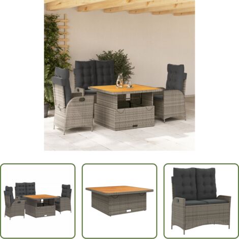 vidaXL Muebles de exterior -  Juego de comedor de jardín 4 piezas con cojines ratán PE gris