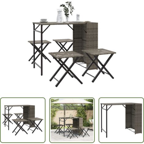 vidaXL Muebles de exterior -  Juego de comedor de jardín plegable 5 piezas ratán PE gris