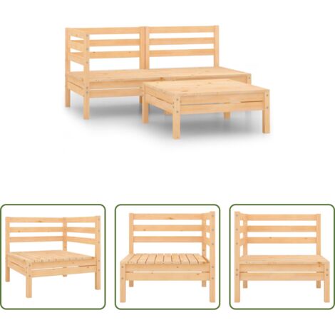vidaXL Muebles de exterior -  Juego de muebles de jardín 3 piezas madera maciza de pino