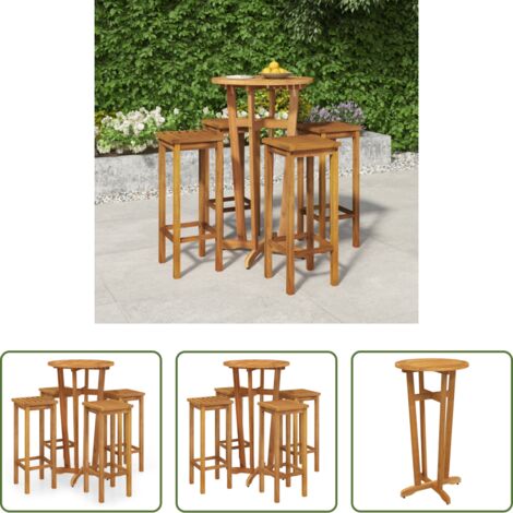 vidaXL Muebles de exterior -  Mesa y taburetes altos de jardín 5 pzas madera maciza acacia