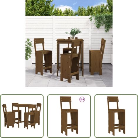 vidaXL Muebles de exterior -  Mesa y taburetes altos de jardín 5 pzas madera pino marrón miel
