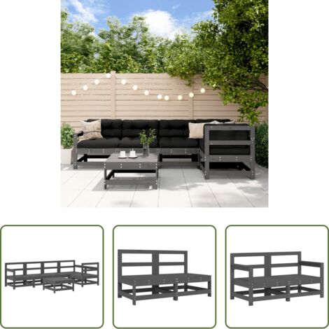 vidaXL Muebles de exterior -  Mesa y taburetes altos jardín 6 pzas madera maciza de pino gris