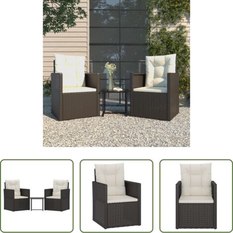 vidaXL Muebles de exterior -  Muebles de jardín con cojines 3 piezas ratán sintético negro