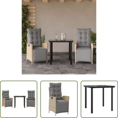 vidaXL Muebles de exterior -  Set comedor de jardín 3 pzas con cojines ratán sintético beige