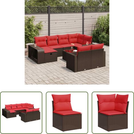 vidaXL Muebles de exterior -  Set de sofás de jardín 11 pzas cojines ratán sintético marrón