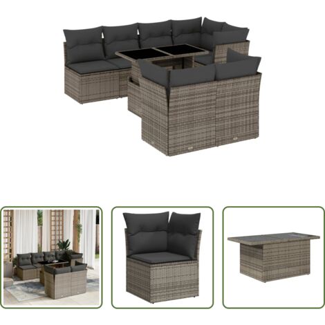 vidaXL Muebles de exterior -  Set de sofás de jardín y cojines 8 piezas ratán sintético gris