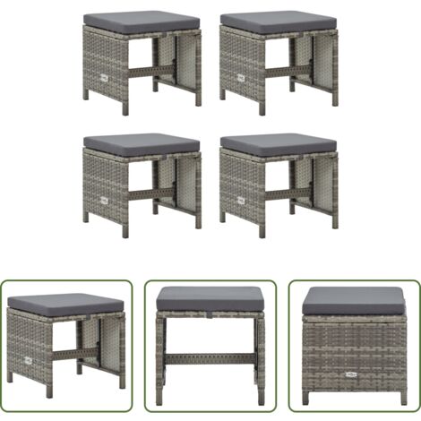 vidaXL Muebles de exterior -  Taburetes de jardín 4 unidades y cojines ratán sintético gris