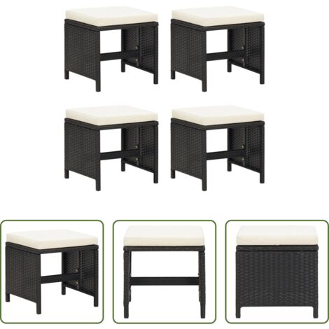 vidaXL Muebles de exterior -  Taburetes de jardín 4 unidades y cojines ratán sintético negro