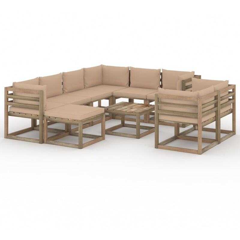 

Muebles de jardín 10 piezas con cojines beige - Beige - Vidaxl