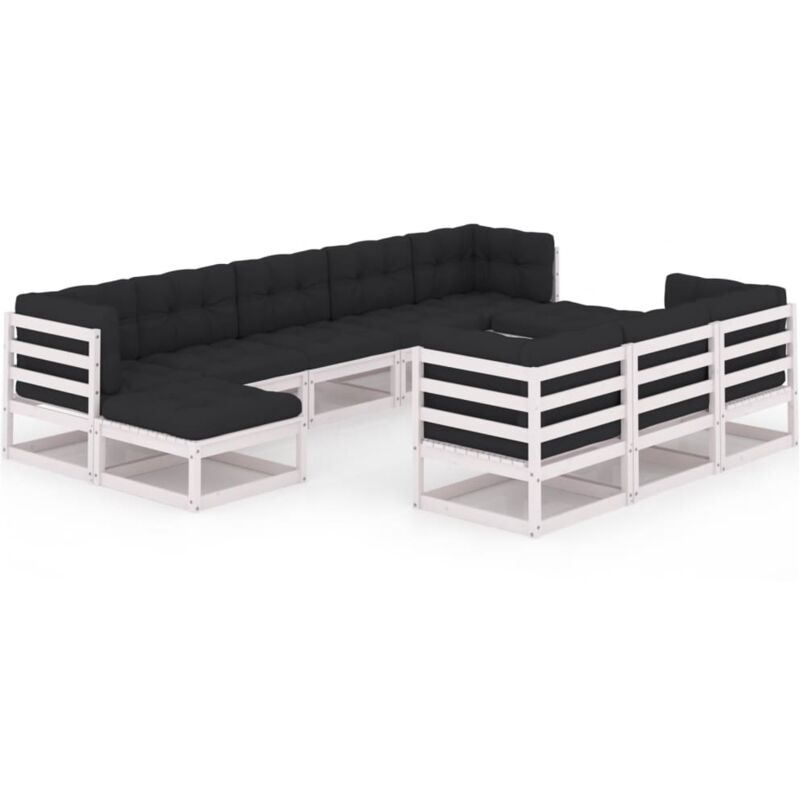 

Muebles de jardín 10 piezas con cojines blanco madera de pino - Blanco - Vidaxl