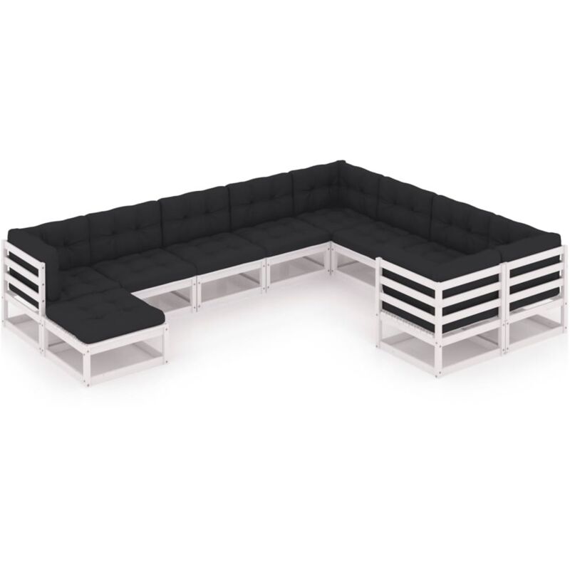 

Muebles de jardín 10 piezas con cojines blanco madera de pino - Blanco - Vidaxl