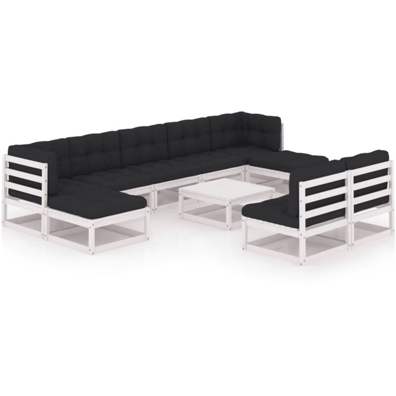 

Muebles de jardín 10 piezas con cojines blanco madera de pino - Blanco - Vidaxl