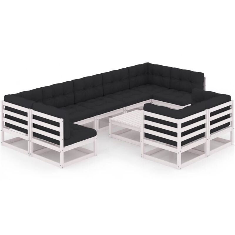 

Muebles de jardín 10 piezas con cojines blanco madera de pino - Blanco - Vidaxl