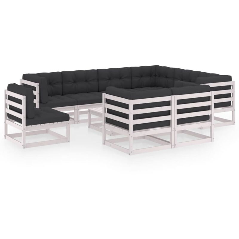 

Muebles de jardín 10 piezas con cojines blanco madera de pino - Blanco - Vidaxl